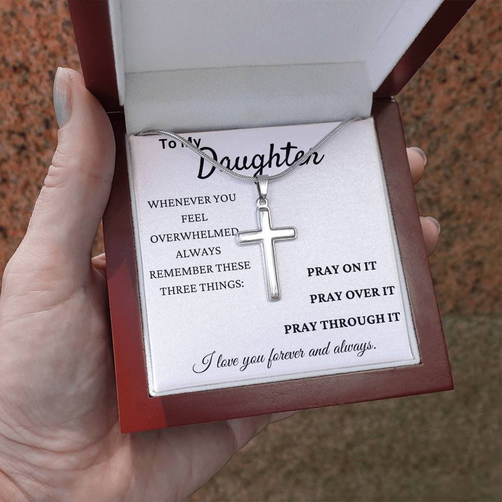 Pray Always Daughter Stainless Cross Necklace