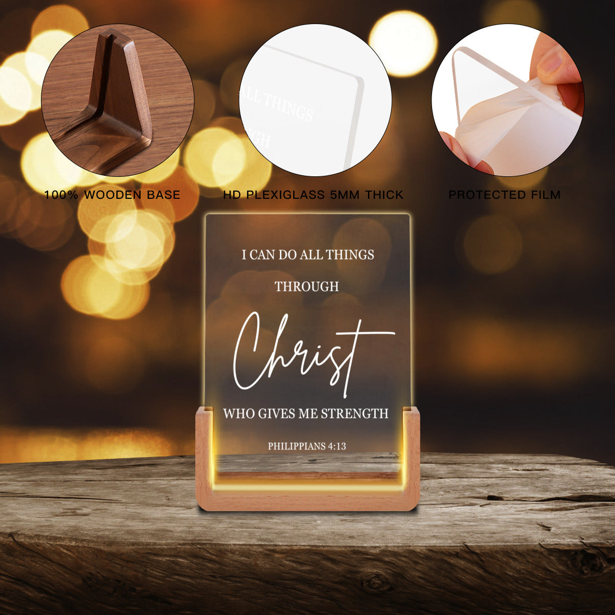 Christ Gives Me Strength Wooden Table Lamp